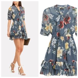 NICHOLAS Pussy-Bow Silk Floral Mini Dress